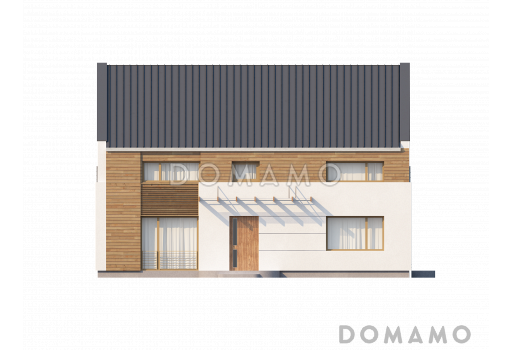 Проект удобного простого двухэтажного коттеджа из кирпича с кабинетом и просторной гостиной / Фасад 1