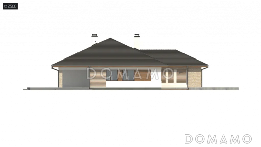 Проект одноэтажного кирпичного дома с гаражом на 2 автомобиля и подвалом / Фасад 1