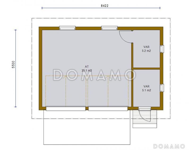 Проект каркасного гаража для двух машин с складским помещением / План 1 этажа