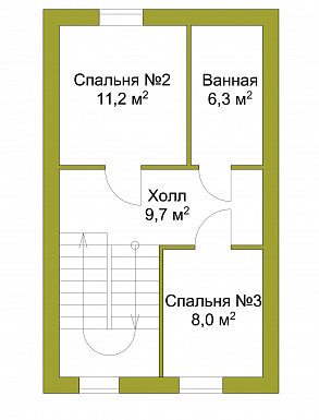 Проект узкого трехэтажного таунхауса 108 кв метров без гаража / План мансардного этажа Проект узкого трехэтажного таунхауса 108 кв метров без гаража / План мансардного этажа