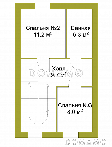 Проект узкого трехэтажного таунхауса 108 кв метров без гаража / План мансардного этажа Проект узкого трехэтажного таунхауса 108 кв метров без гаража / План мансардного этажа