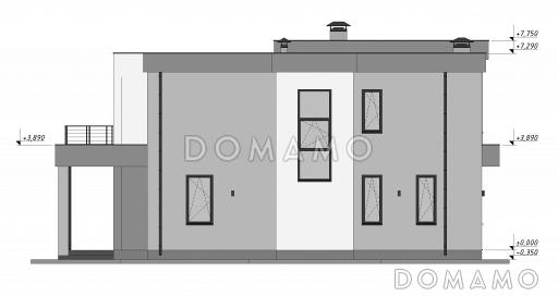 Проект дома в стиле Хай-тек с эксплуатируемой кровлей S-182 / Фасад 4 Проект дома в стиле Хай-тек с эксплуатируемой кровлей S-182 / Фасад 4