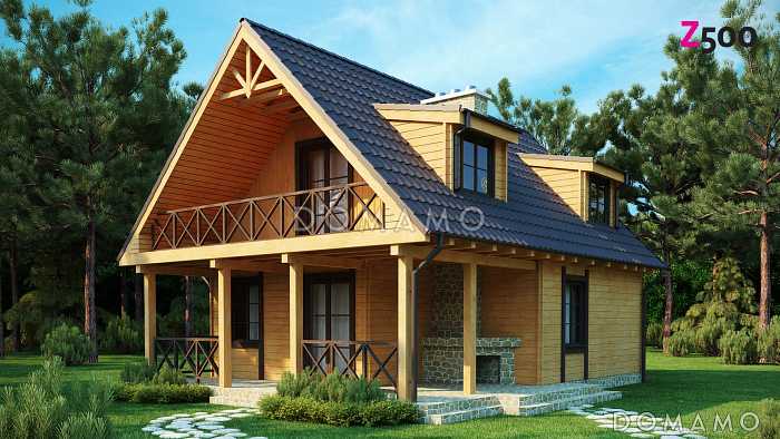 Проект компактного одноэтажного мансардного дома из газобетон с барбекю на крытой террасе Проект компактного одноэтажного мансардного дома из газобетон с барбекю на крытой террасе