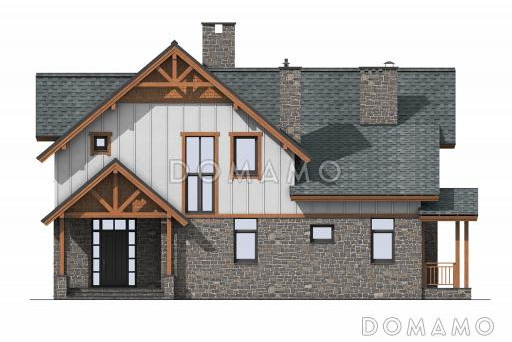 Проект дома в деревенском стиле с 5 спальнями, сауной и верандой с панорамными окнами / Фасад 1