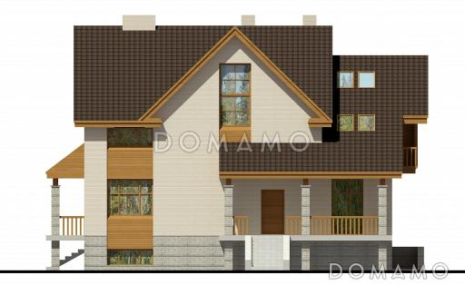 Загородный дом с окнами в пол, с тремя террасами и лоджией / Фасад 1