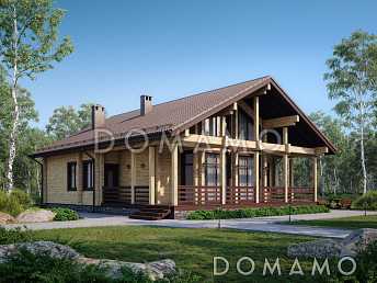 Проект дома из бруса с 4 спальнями, кабинетом и сауной Проект дома из бруса с 4 спальнями, кабинетом и сауной