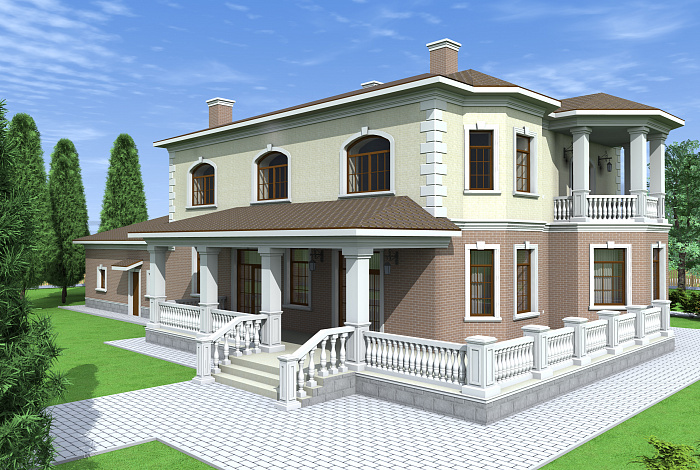 Проект солидного двухэтажного коттеджа с гаражом