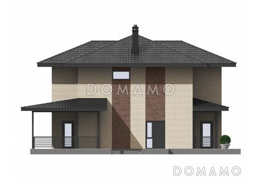 Проект 2-этажного кирпичного загородного дома с террасой / Фасад 3