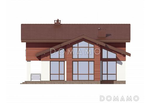 Проект дома по технологии ЛСТК с панорамными окнами и натуральной черепицей / Фасад 2