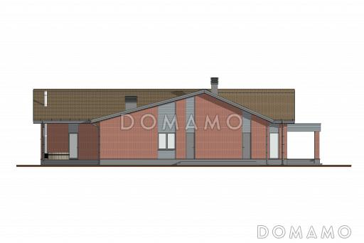 Проект дома из газобетона с сауной, 3 спальнями, террасой барбекю и навесом на 2 машины / Фасад 4