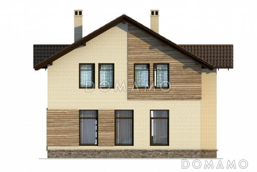 Проект квадратного коттеджа с облицовкой клинкером слоновая кость / Фасад 2