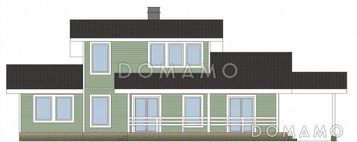 Проект дома из пеноблоков с навесом для машины и двумя спальнями на мансардном этаже / Фасад 4