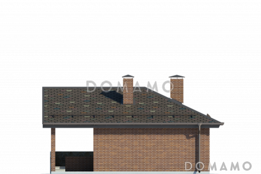 Проект бани с крытой террасой, просторной комнатой отдыха, дровником / Фасад 3