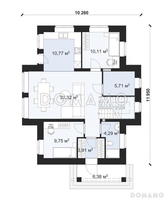Проект двухэтажного дома со вторым светом в гостиной S-136-2 / План 1 этажа