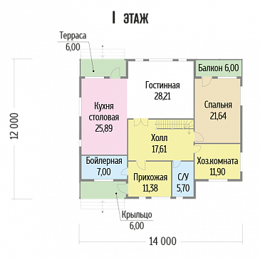 Проект каркасного дома с просторной гостиной / План 1 этажа