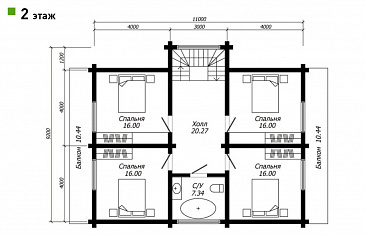 Проект дома из клееного бруса с симметричной планировкой второго этажа  / План мансардного этажа
