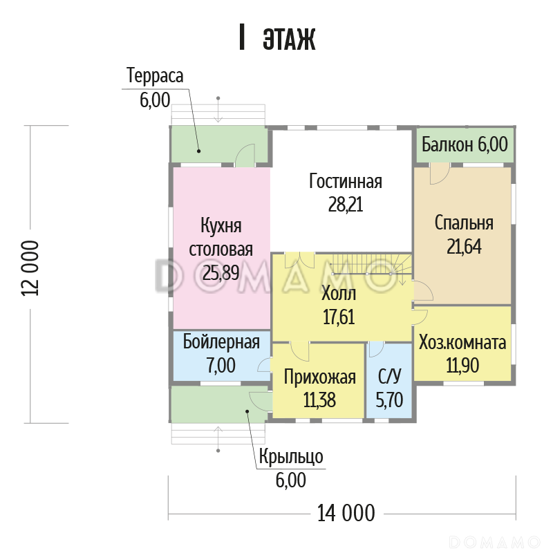 Проект каркасного дома с просторной гостиной / План 1 этажа