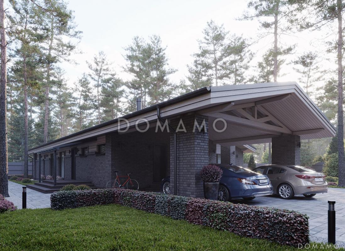 Проект каркасного дома с террасой барбекю и навесом для двух машин / 3