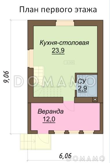 Проект компактного двухэтажного дома / План 1 этажа