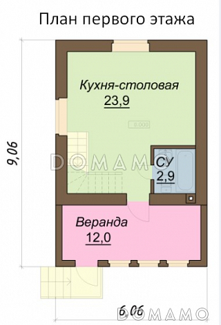 Проект компактного двухэтажного дома / План 1 этажа Проект компактного двухэтажного дома / План 1 этажа