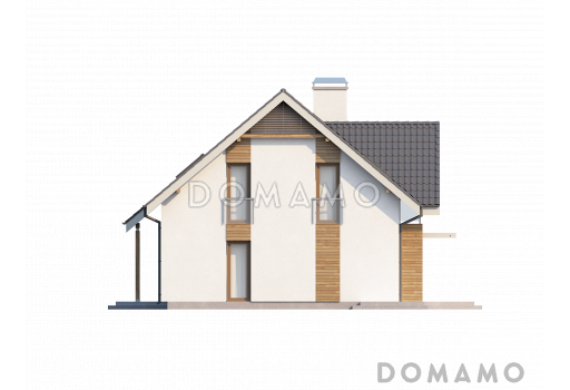 Проект одноэтажного мансардного дома из кирпича с четырьмя спальнями и встроенным гаражом / Фасад 4