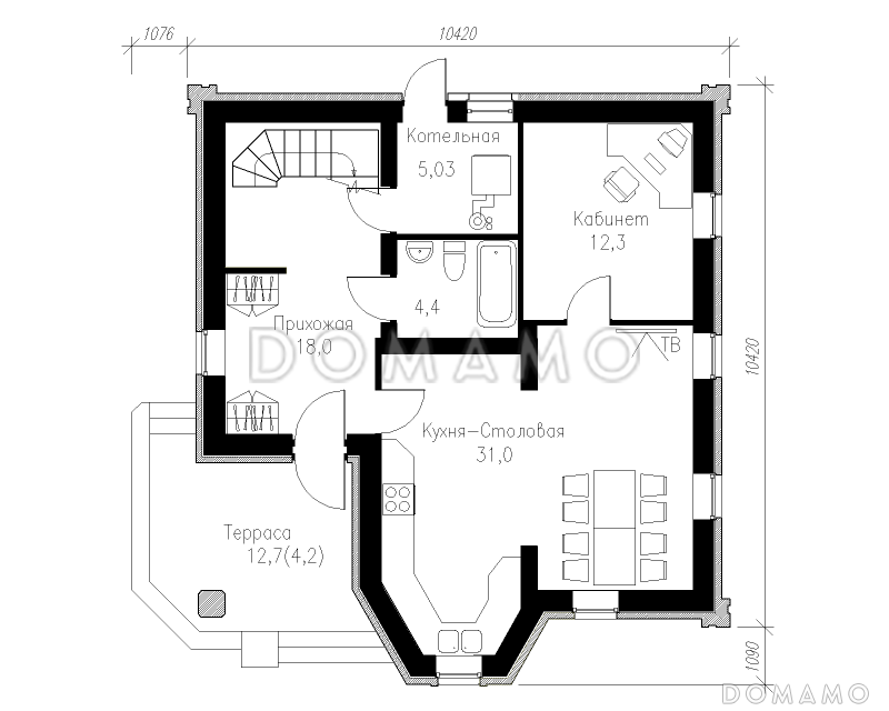 Проект коттеджа в готическом стиле / План 1 этажа