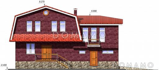 Проект одноэтажного дома с мансардным этажом и встроенным гаражом  / Фасад 1
