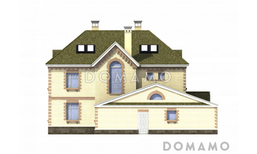 Проект коттеджа из газобетона с гаражом на 2 машины / Фасад 2