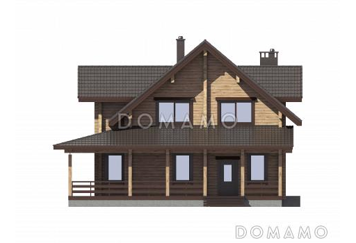 Проект двухэтажного дома из бруса с масштабной крытой террасой / Фасад 2