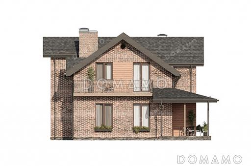 Проект дома с 4 спальнями на мансарде, балконом, террасой и гостевой комнатой на первом этаже / Фасад 2