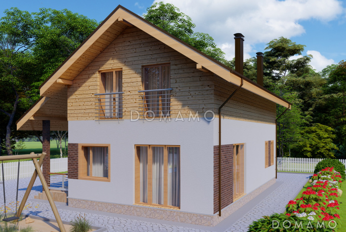 Проект компактного одноэтажного дома с мансардной и четырьмя спальнями Проект компактного одноэтажного дома с мансардной и четырьмя спальнями