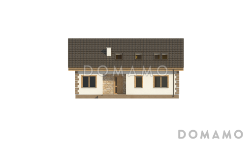 Проект одноэтажного мансардного дома из газобетона классической формы и планировки, с пятью комнатами / Фасад 1