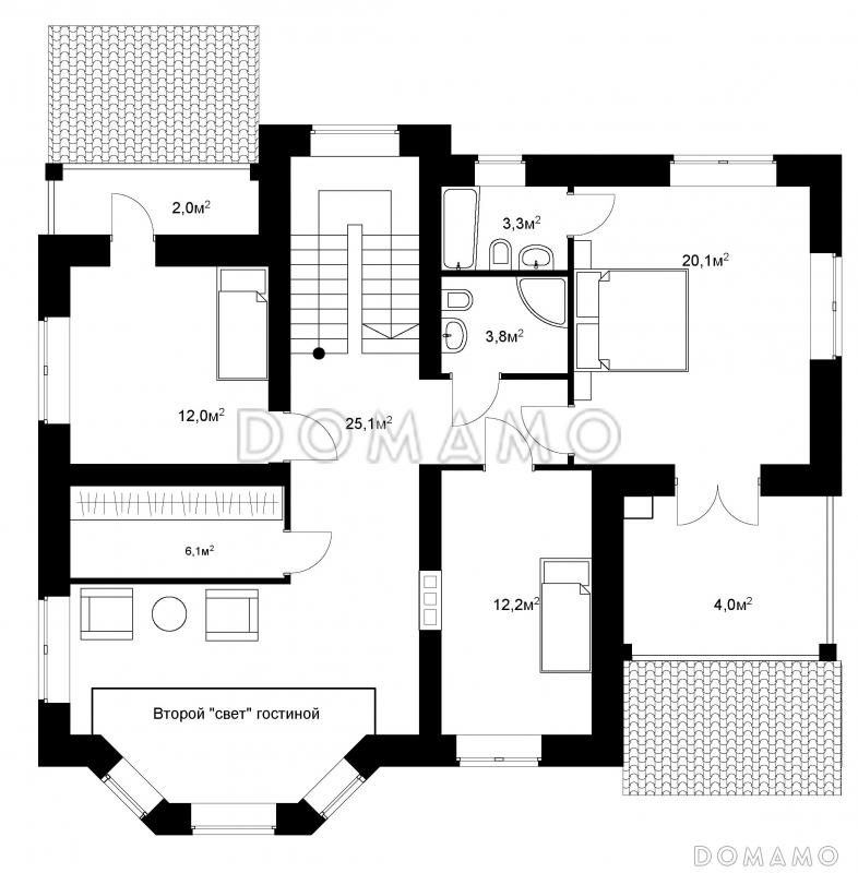 Проект газобетонного коттеджа со вторым светом и удобной хозяйской спальней / План 2 этажа