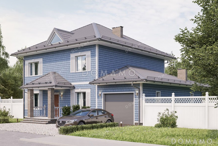 Проект двухэтажного дома с террасой и гаражом