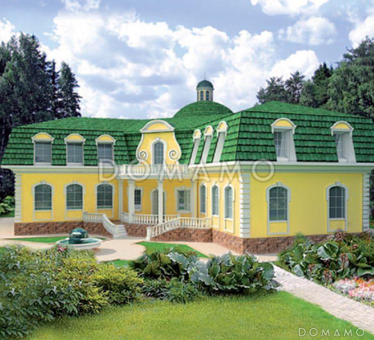 Проект дома в стиле барокко с зеленой крышей / 1
