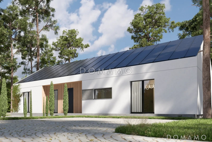 Проект дома в стиле барнхаус с террасой и панорамными окнами Проект дома в стиле барнхаус с террасой и панорамными окнами