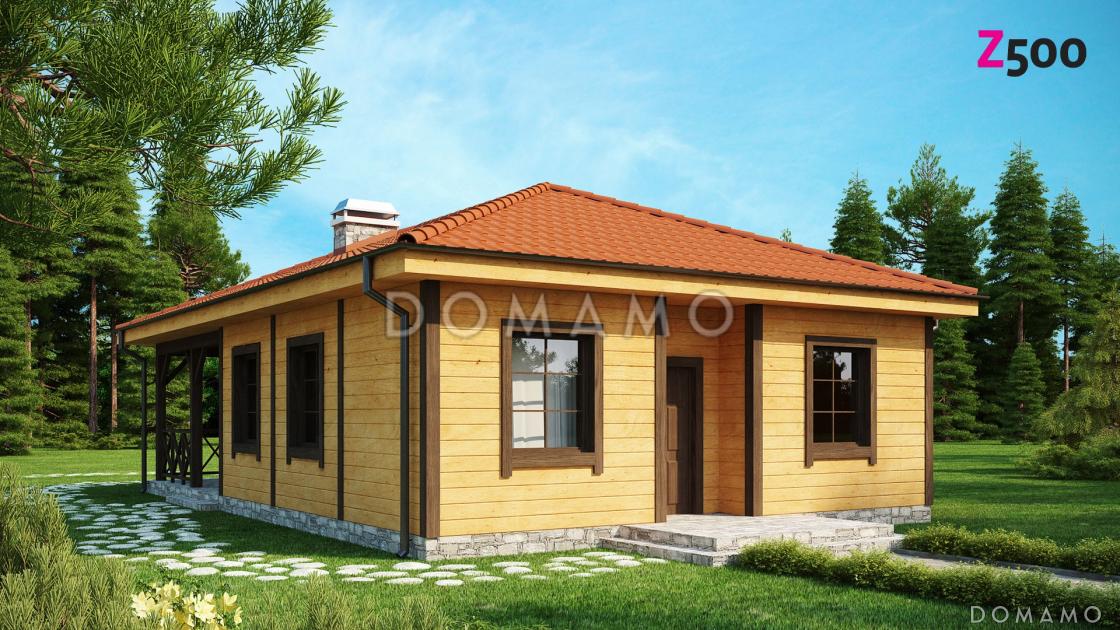 Проект компактного одноэтажного дома из газобетона с барбекю на большой террасе / 2