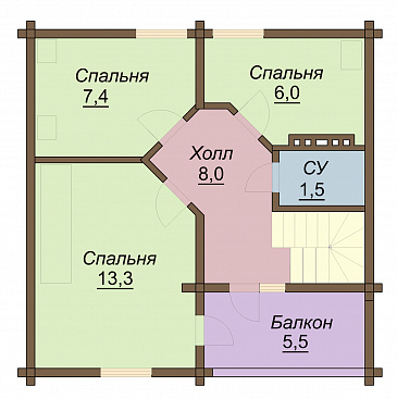 Проект одноэтажного дома из бруса с мансардным этажом / План мансардного этажа Проект одноэтажного дома из бруса с мансардным этажом / План мансардного этажа