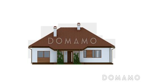 Проект одноэтажного дома из газобетона с крытой террасой и оранжереей  / Фасад 2