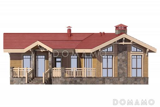 Проект бани с большой террасой, зоной барбекю и гостиной / Фасад 1