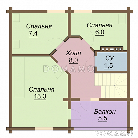 Проект одноэтажного дома из бруса с мансардным этажом / План мансардного этажа Проект одноэтажного дома из бруса с мансардным этажом / План мансардного этажа
