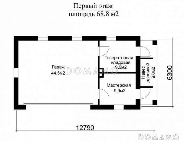 Проект гаража без подвала / План 1 этажа Проект гаража без подвала / План 1 этажа