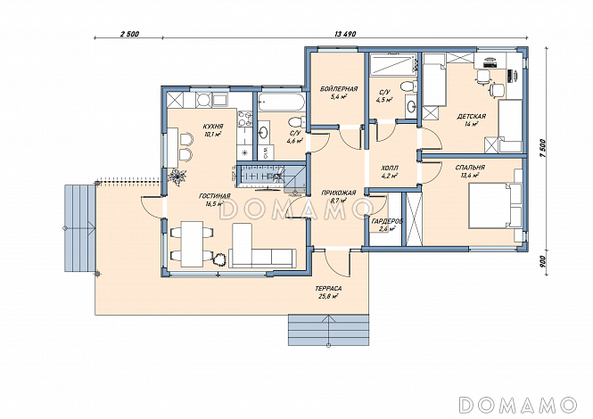 Каркасный дом "Варминг" / План 1 этажа
