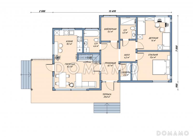 Каркасный дом "Варминг" / План 1 этажа