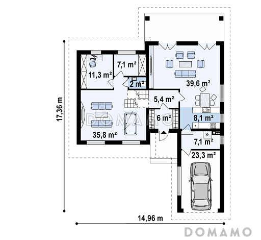 Проект необычного трёхуровневого дома из кирпича с бильярдной, тремя спальнями и гаражом / План 1 этажа