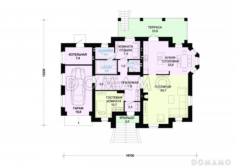 Проект дома из газобетона с выразительным фасадом / План 1 этажа
