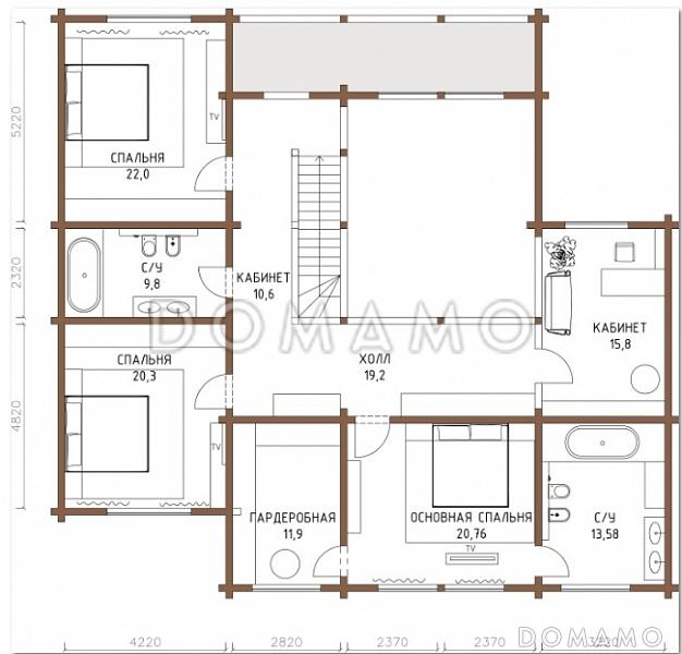 Проект дома с большим количеством окон / План мансардного этажа