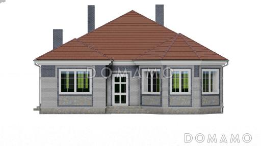 Проект одноэтажного дома с двумя эркерами и подвалом / Фасад 4