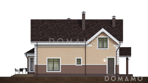 Проект загородного дома с террасой, гостиной с эркером, сауной, пятью спальнями на мансардном этаже / Фасад 3