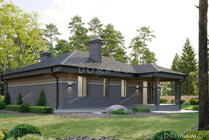 Проект одноэтажного дома с мастер-спальней, просторной кухней-гостиной, сауной и постирочной Проект одноэтажного дома с мастер-спальней, просторной кухней-гостиной, сауной и постирочной